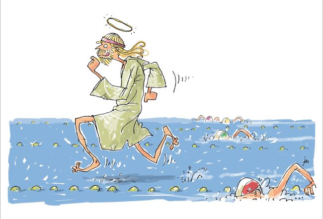 claas_janssen_tommy_mayer_cartoon_jesus_wasser_wettlaufen_wettschwimmen.jpg