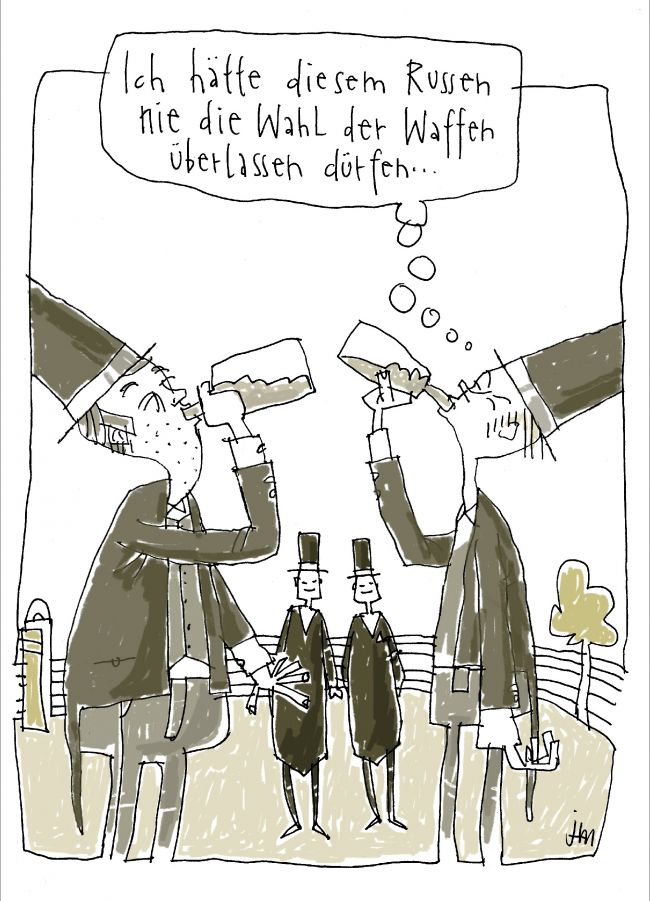 claas_janssen_tommy_mayer_cartoon_duell_trinken_russe_sekundanten_wahl_waffen.jpg